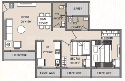 Image of 710 Sq.ft 2 BHK Apartment / Flat for sale in Rai Sai Leela Galaxy D Wing, Kalyan East, Kalyan for Rs. 6550000