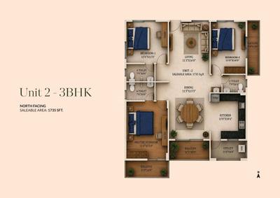 Image of 1685 Sq.ft 3 BHK Apartment / Flat for sale in Horamavu, Bengaluru for Rs. 14322500