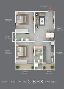 Floor Plan Image of 1275 Sq.ft 2 BHK Apartment / Flat for sale in The Line, Kokapet Hyderabad for Rs. 11100000