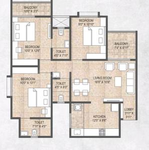 Floor Plan Image of 990 Sq.ft 2 BHK Apartment / Flat for sale in Mangalam Miraya, Moshi Pune for Rs. 6200000