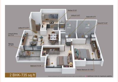Image of 992 Sq.ft 2 BHK Apartment / Flat for sale in Sukhwani Verde, Undri, Pune for Rs. 5590000