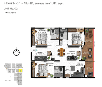 Image of 1550 Sq.ft 3 BHK Apartment / Flat for sale in Miyapur, Hyderabad for Rs. 10000000