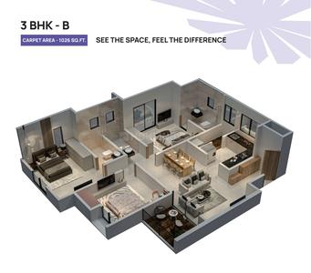 Image of 1385 Sq.ft 3 BHK Apartment / Flat for sale in Jhamtani Ace Aster, Kiwale, Pune for Rs. 9000000