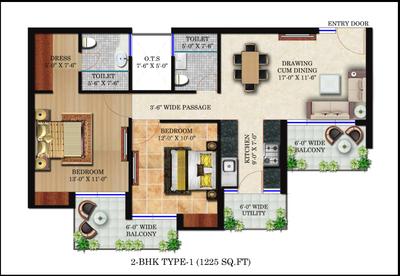 Image of 1225 Sq.ft 2 BHK Apartment / Flat for sale in Resizone Paradise Greens, Majra, Dehradun for Rs. 6100000