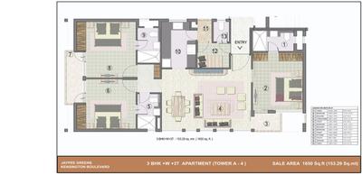 Image of 1650 Sq.ft 3 BHK Apartment / Flat for sale in Jaypee Kensington Boulevard, Sector 131, Noida for Rs. 16000000