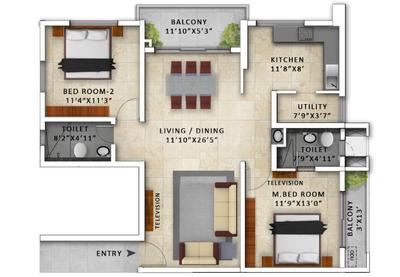 Image of 970 Sq.ft 2 BHK Apartment / Flat for sale in Incor Pbel City, Kelambakkam, Chennai for Rs. 6500000