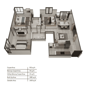 Image of 1081 Sq.ft 3 BHK Apartment / Flat for sale in Salarpuria Inspire Phase 1, New Town, Kolkata for Rs. 15000000