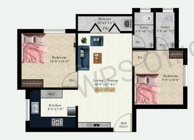 Floor Plan Image of 712 Sq.ft 2 BHK Apartment / Flat for sale in Pammal Chennai for Rs. 4450000