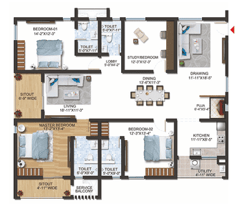 Floor Plan Image of 3000 Sq.ft 3.5 BHK Apartment / Flat for sale in Sumadhura The Olympus, Financial District Hyderabad for Rs. 31050000
