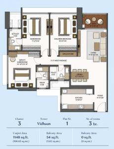 Floor Plan Image of 1562 Sq.ft 3 BHK Apartment / Flat for sale in Thane West Thane for Rs. 27700000