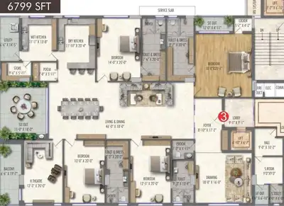 Image of 6798 Sq.ft 4 BHK Apartment / Flat for sale in Vamsiram Jyothi Valencia, Banjara Hills, Hyderabad for Rs. 230000000