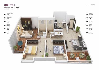 Image of 1100 Sq.ft 2 BHK Apartment / Flat for sale in Divine Garden, Lohegaon, Pune for Rs. 7732000