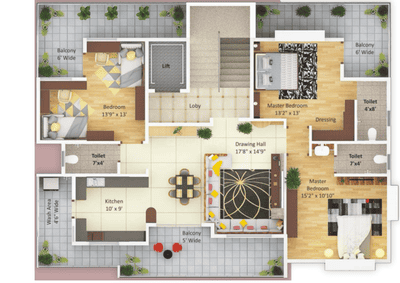 Floor Plan Image of 2080 Sq.ft 3 BHK Apartment / Flat for sale in Manish Nagar Nagpur for Rs. 8950000