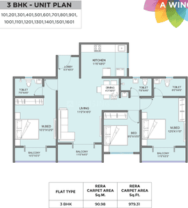 Image of 1352 Sq.ft 3 BHK Apartment / Flat for sale in Global Platinum City Light, Moshi, Pune for Rs. 7700000