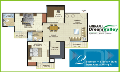 Image of 1215 Sq.ft 2 BHK Apartment / Flat for sale in Amrapali Dream Valley 2, Noida Extension, Greater Noida for Rs. 8900000
