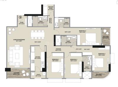 Floor Plan Image of 1850 Sq.ft 4 BHK Apartment / Flat for sale in Hiranandani Bay Heights, Bandra West Mumbai for Rs. 184500000