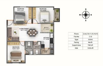 Image of 1055 Sq.ft 3 BHK Apartment / Flat for sale in Falcon, Sarjapur, Bengaluru for Rs. 8200000