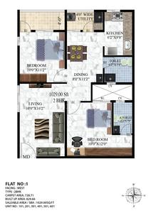 Image of 1112 Sq.ft 2 BHK Apartment / Flat for sale in Rayasandra, Bengaluru for Rs. 6672000