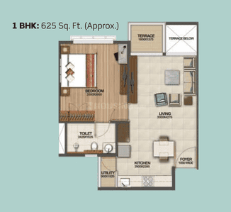 Floor Plan Image of 1080 Sq.ft 2 BHK Apartment / Flat for sale in Puravankara Silversands, Mundhwa Pune for Rs. 8500000