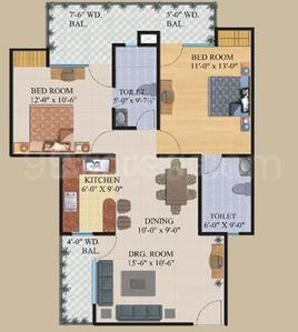 Image of 1292 Sq.ft 2 BHK Apartment / Flat for sale in Supertech Palm Greens, New Moradabad, Moradabad for Rs. 4800000