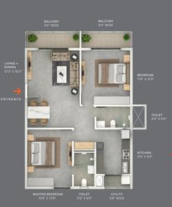 Floor Plan Image of 1275 Sq.ft 2 BHK Apartment / Flat for sale in The Line, Kokapet Hyderabad for Rs. 11100000