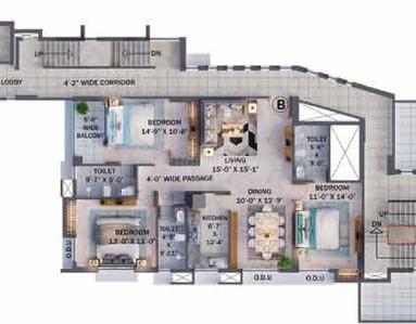 Image of 1540 Sq.ft 3.5 BHK Apartment / Flat for sale in Beliaghata, Kolkata for Rs. 24600000