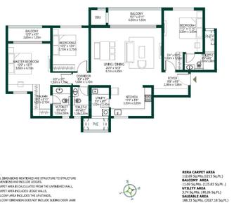 Floor Plan Image of 2027 Sq.ft 3 BHK Apartment / Flat for sale in Godrej Woodscapes, Budigere Cross Bengaluru for Rs. 27800000