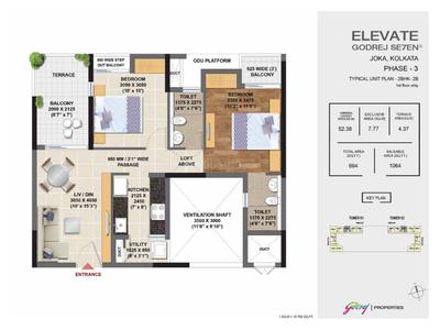 Image of 1200 Sq.ft 3 BHK Apartment / Flat for sale in Godrej Seven, Joka, Kolkata for Rs. 6700000