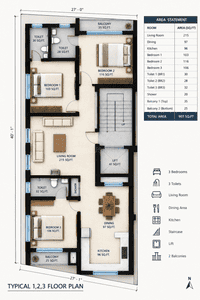 Floor Plan Image of 1380 Sq.ft 3 BHK Apartment / Flat for sale in Kolapakkam Chennai for Rs. 12500000