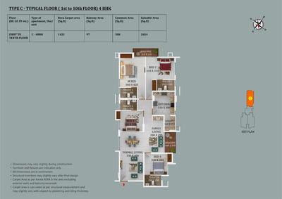 Image of 2024 Sq.ft 4 BHK Apartment / Flat for sale in Arya Bhangy Centara, Vyttila, Kochi for Rs. 23000000