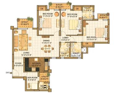 Image of 1780 Sq.ft 3 BHK Apartment / Flat for sale in Vipul Lavanya Apartments Tower 2 And 3, Sector 81, Gurgaon for Rs. 12200000