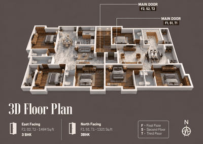 Image of 1321 Sq.ft 3 BHK Apartment / Flat for sale in Medavakkam, Chennai for Rs. 9247000