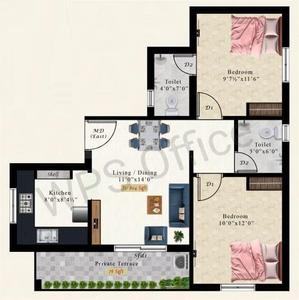 Floor Plan Image of 804 Sq.ft 2 BHK Apartment / Flat for sale in Kundrathur Chennai for Rs. 4502400