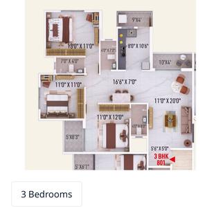 Image of 1580 Sq.ft 3 BHK Apartment / Flat for sale in Manish Nagar, Nagpur for Rs. 6794000