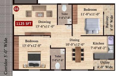 Image of 1125 Sq.ft 2 BHK Apartment / Flat for sale in GM Sri Sai Grand, NRI Layout, Bengaluru for Rs. 7500000
