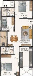 Image of 1199 Sq.ft 3 BHK Apartment / Flat for sale in West Tambaram, Chennai for Rs. 9400000