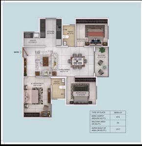 Image of 1317 Sq.ft 3 BHK Apartment / Flat for sale in Nambiar Millennia, Anekal, Bengaluru for Rs. 16000000