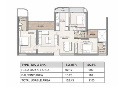 Floor Plan Image of 1949 Sq.ft 3 BHK Apartment / Flat for sale in Airoli Navi Mumbai for Rs. 24800000