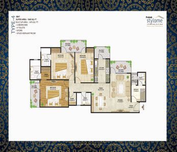 Image of 1845 Sq.ft 3 BHK Apartment / Flat for rent in Prateek Stylome, Sector 45, Noida for Rs. 60000