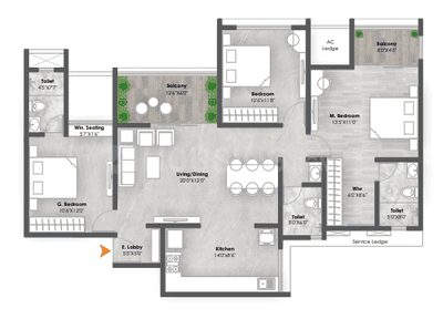 Image of 1162 Sq.ft 2 BHK Apartment / Flat for sale in AR Mirador, Wakad, Pune for Rs. 7850000