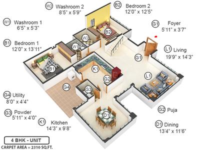 Arvind Uplands Two Ground Floor - 3D 1