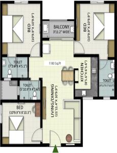 1180 Sqft BHK Flat for sale in KLP Utsav Perambur, Chennai