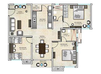 1260 Sqft BHK Flat for sale in DTC Southern Heights Joka