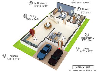 Helix Vulcha Pratapa Rudra Luxury Villas Ground Floor - 3D 1