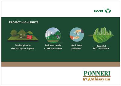 Image of 600 Sq.ft Residential Plot / Land for sale in GVN Ponneri Athisayam, Ponneri, Chennai for Rs. 450000