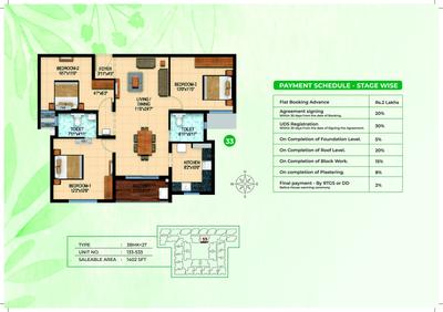 Image of 1235 Sq.ft 3 BHK Apartment / Flat for sale in Marutham Royal Gardens Phase 1, Manimangalam, Chennai for Rs. 5821000