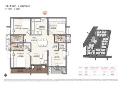 Image of 2000 Sq.ft 3 BHK Apartment / Flat for sale in Brigade Manor, Erragadda, Hyderabad for Rs. 20900000