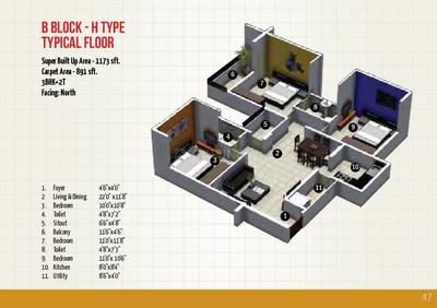 Image of 1128 Sq.ft 3 BHK Apartment / Flat for sale in MJ Avershine by MJ Infrastructure, Rayasandra, Bengaluru for Rs. 8050000