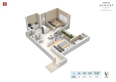 Image of 740 Sq.ft 2 BHK Apartment / Flat for sale in Bramhacorp August Towers, Wadgaon Sheri, Pune for Rs. 9800000