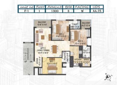 Image of 1300 Sq.ft 3 BHK Apartment / Flat for sale in Stepspace Classic Apartments, Anna Nagar West, Chennai for Rs. 22000000
